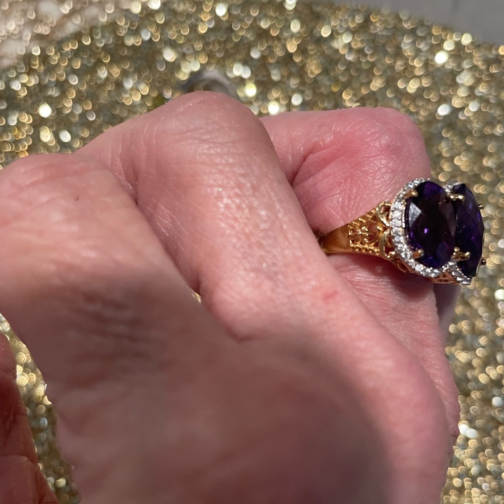 Gems Treasures. Three Stone Amathyst Ring View 5